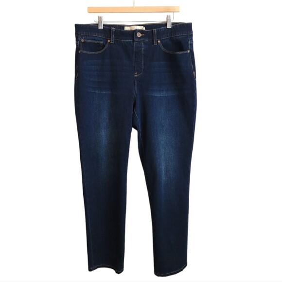 Soft Surroundings Relaxed Straight Jeans Dark Wash Pull-On Stretchy Large - Picture 1 of 16
